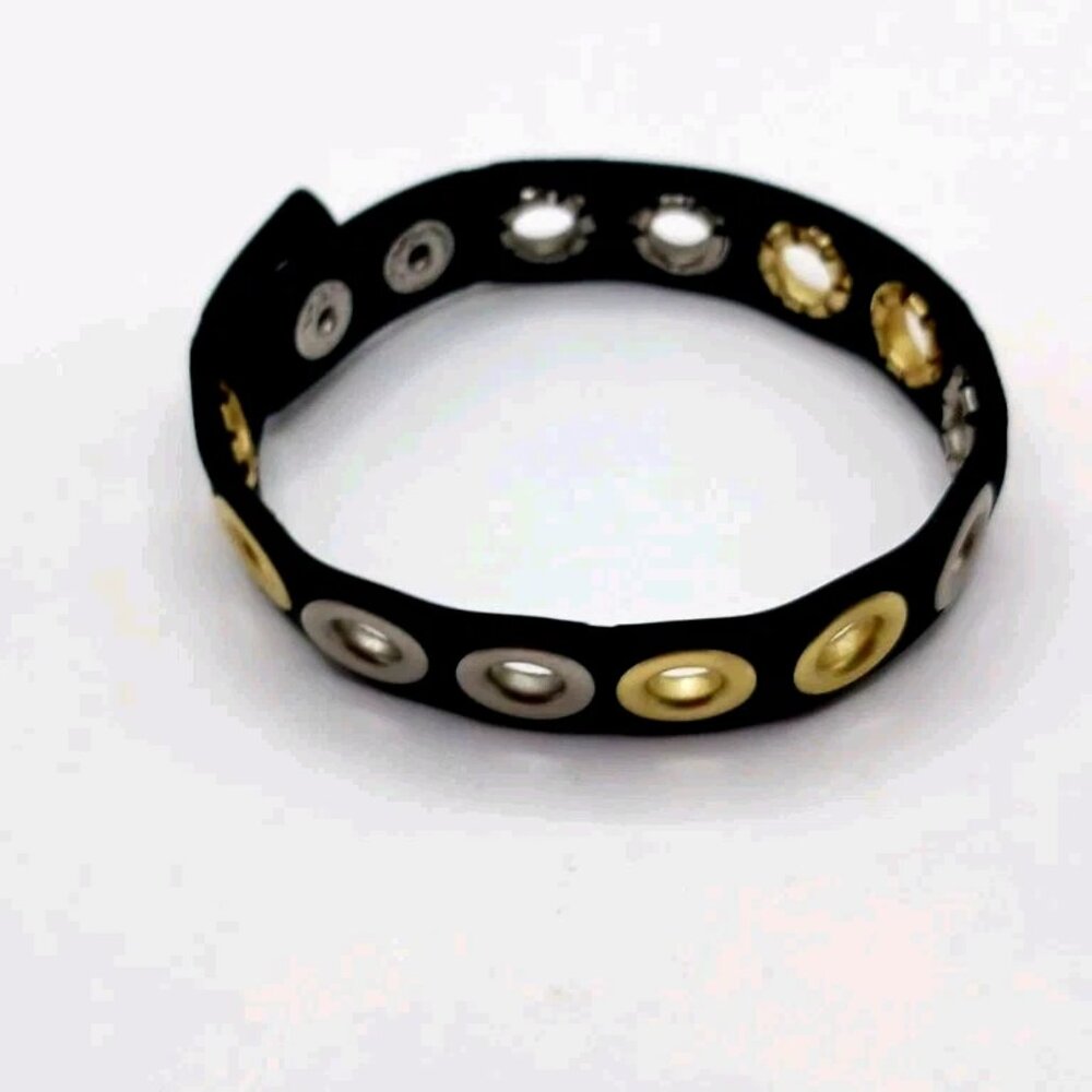 Grommet Single Row Silver + Gold Color Black Silicone Bracelet Bracelet New